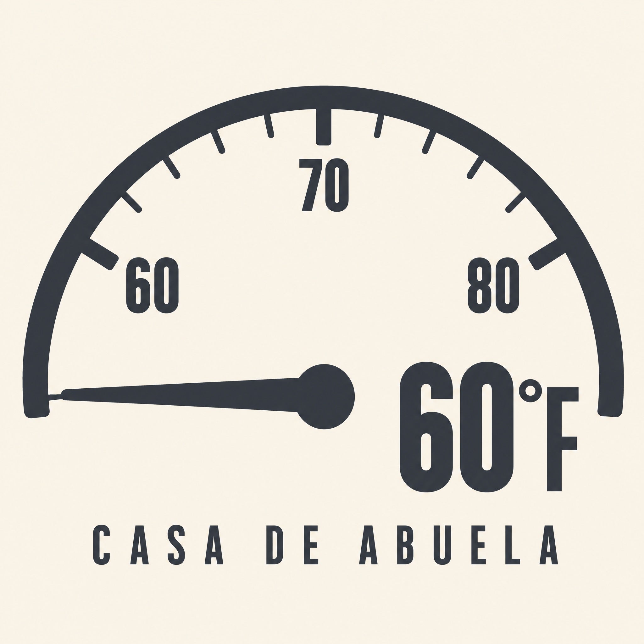 Dial de termostato marcando 60 grados Fahrenheit impreso en estilo de panel de control